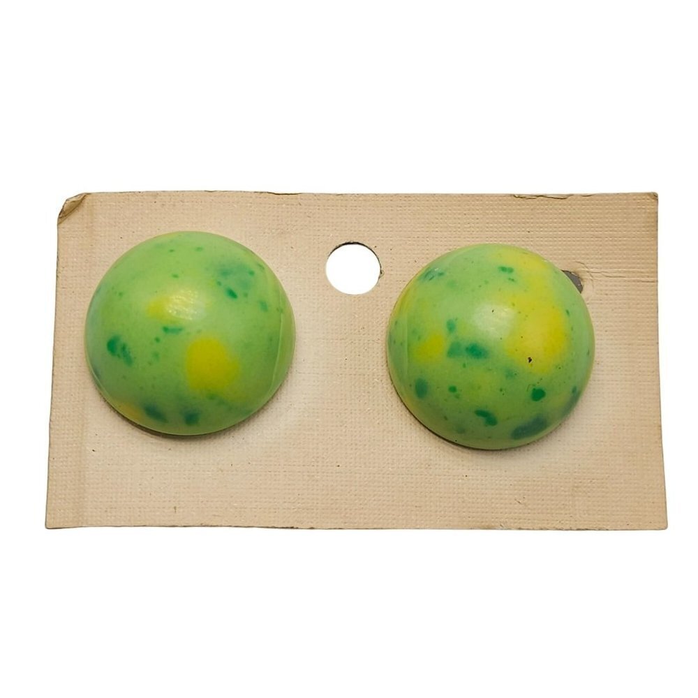 Japan Neon Green Yellow Round Acrylic Clip on Earrings Gold Tone Vintage Boho